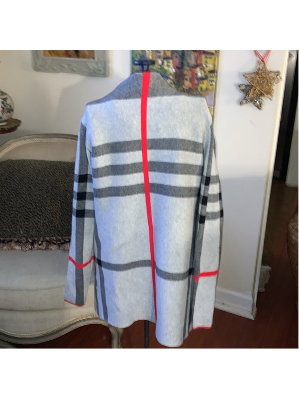 Alison Sheri plaid grey, red and black shacket/shardigan cardigan small - Picture 4 of 12